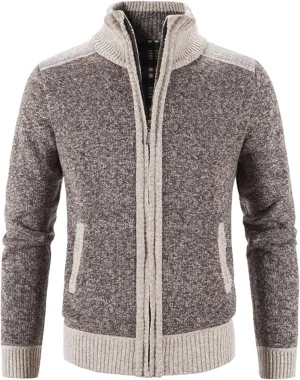 Mens Cardigan Sweater, Mens Full Zip Fleece Lined Cardigan Sweaters Fashion Regular Fit Cable Knitted Sweater Jackets