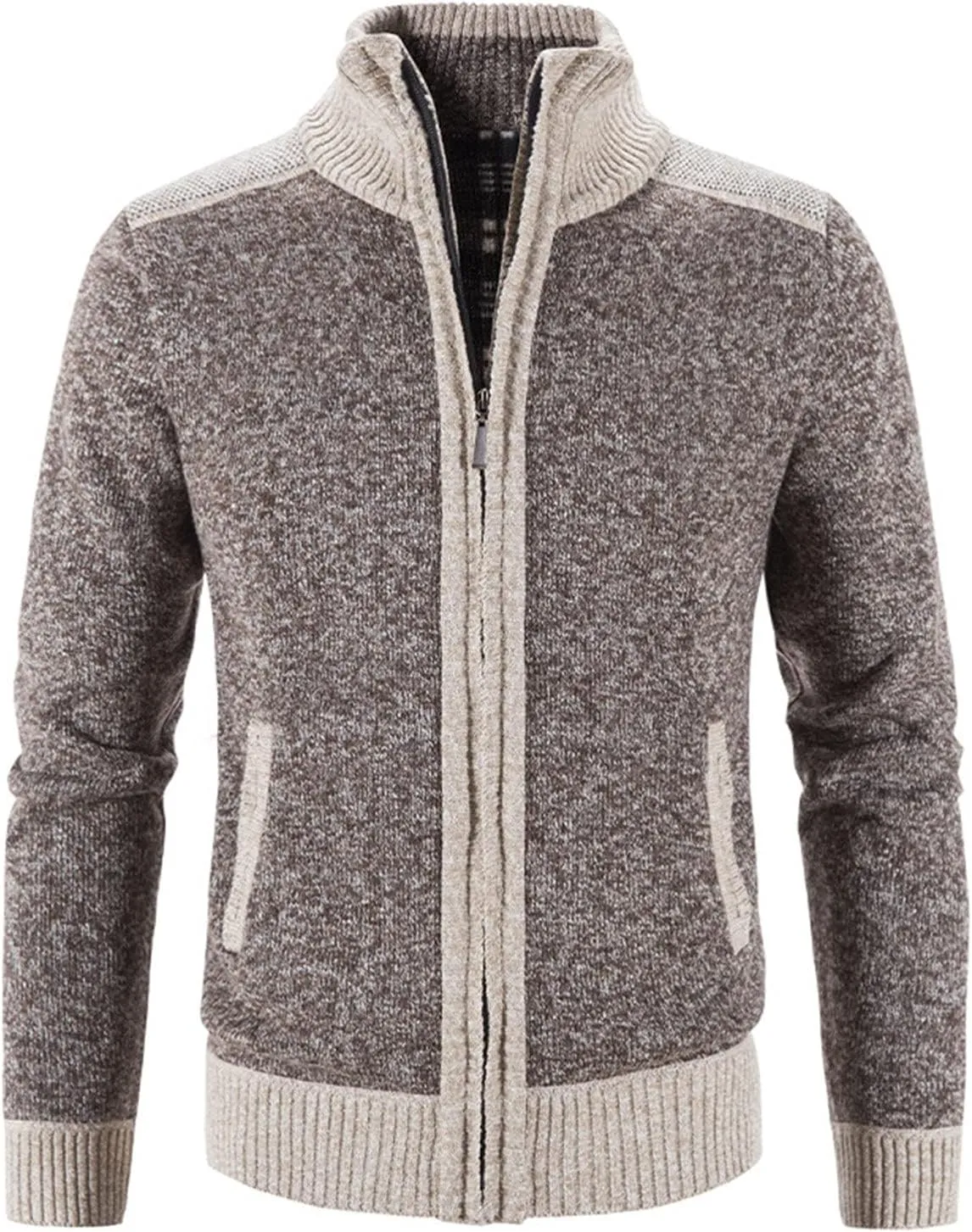 Mens Cardigan Sweater, Mens Full Zip Fleece Lined Cardigan Sweaters Fashion Regular Fit Cable Knitted Sweater Jackets
