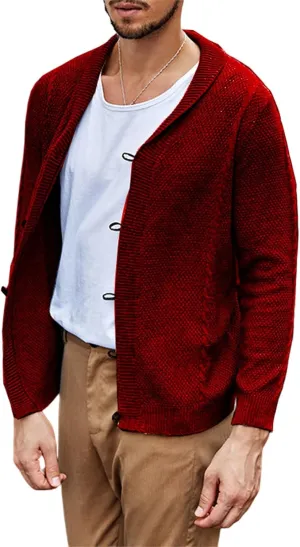 Men's Casual Cardigan Cable Knitted Sweater Cotton Button Down Relax Fit V-Neck Long Sleeve Jacket