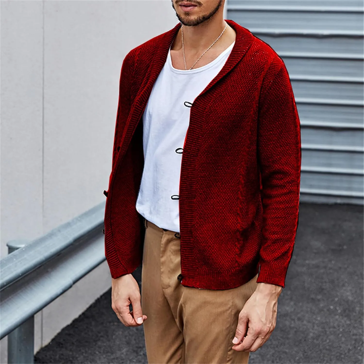 Men's Casual Cardigan Cable Knitted Sweater Cotton Button Down Relax Fit V-Neck Long Sleeve Jacket