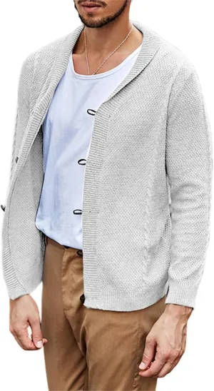Men's Casual Cardigan Cable Knitted Sweater Cotton Button Down Relax Fit V-Neck Long Sleeve Jacket