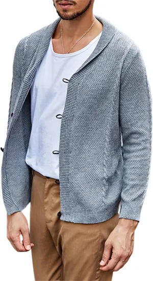 Men's Casual Cardigan Cable Knitted Sweater Cotton Button Down Relax Fit V-Neck Long Sleeve Jacket