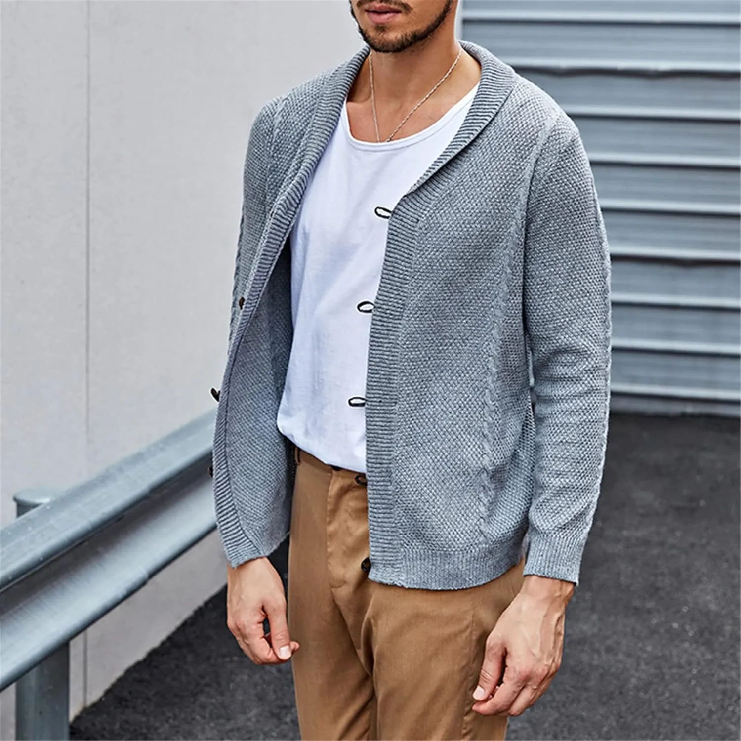 Men's Casual Cardigan Cable Knitted Sweater Cotton Button Down Relax Fit V-Neck Long Sleeve Jacket