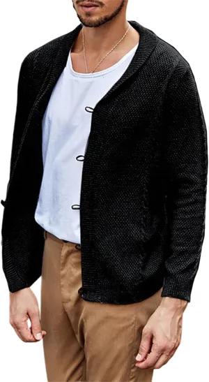Men's Casual Cardigan Cable Knitted Sweater Cotton Button Down Relax Fit V-Neck Long Sleeve Jacket