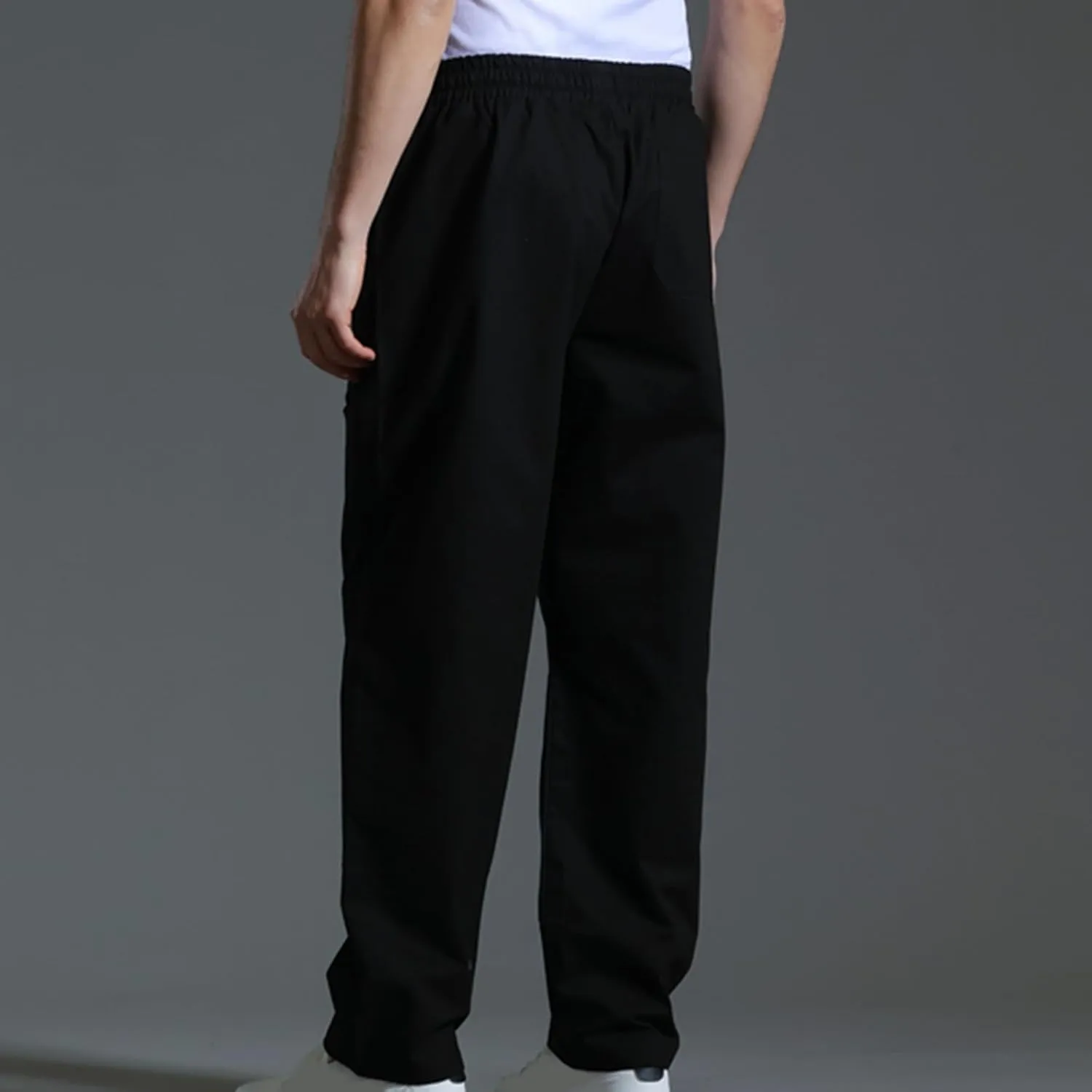 Mens Casual Cotton Pants Elastic Waist Drawstring Straight Leg Trousers Lightweight Breathable Pants with Pockets