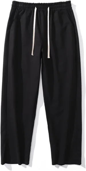 Mens Casual Cotton Pants Elastic Waist Drawstring Straight Leg Trousers Lightweight Breathable Pants with Pockets
