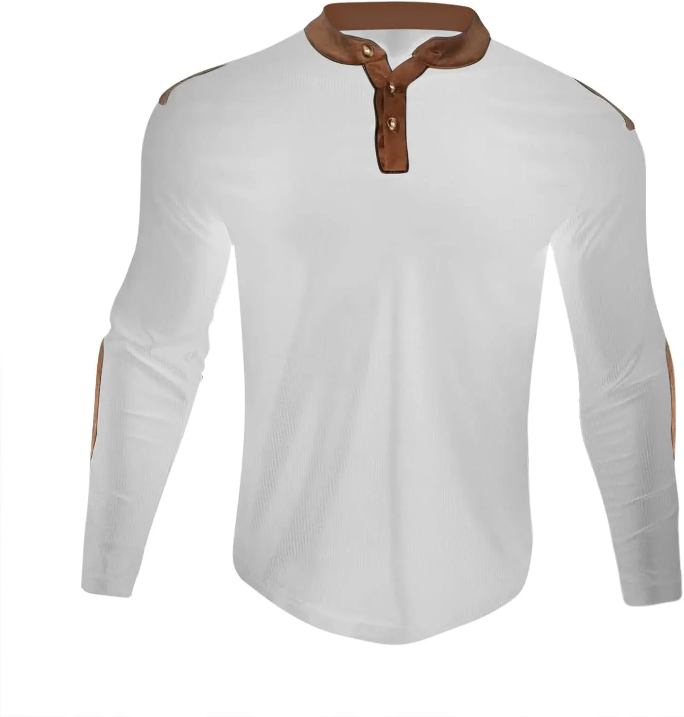 Men's Casual Henley Shirts Long Sleeve Banded Collar Waffle Knit Shirt Muscle Fit Quick Dry Stretch Polo Sweatshirt