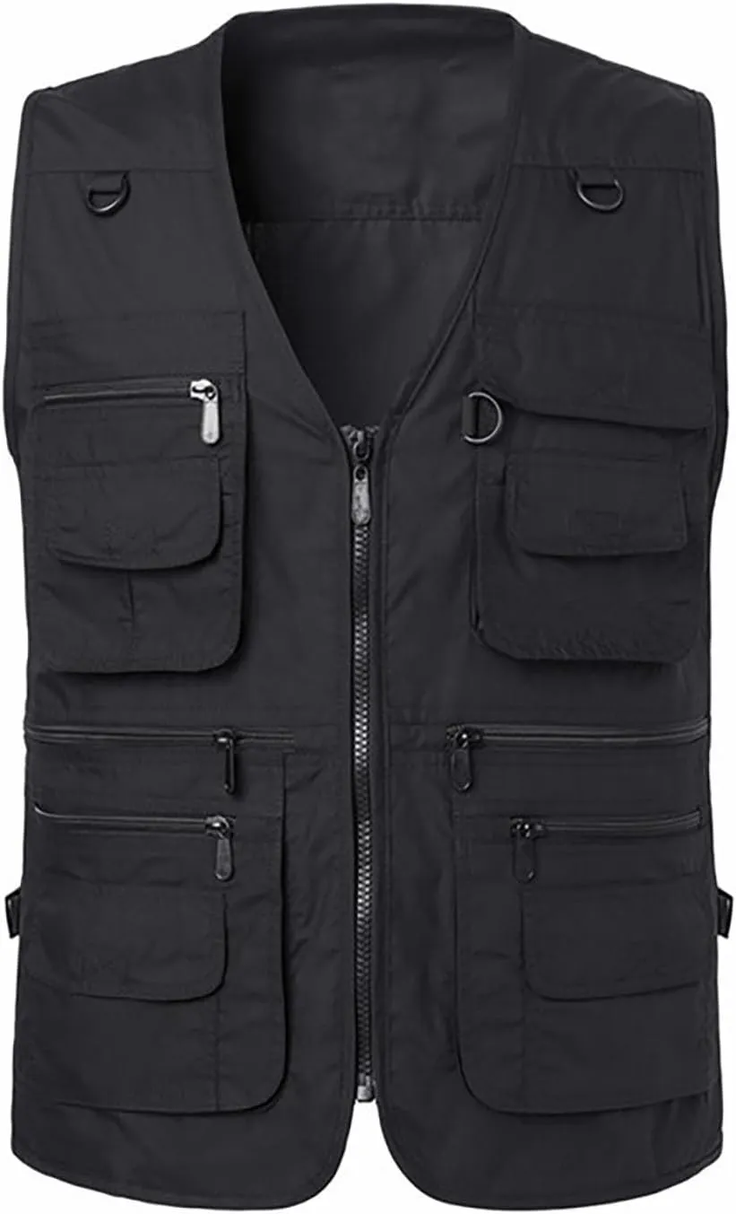 Men's Casual Outdoor Work Fishing Travel Photo Cargo Vest Multi Pockets Summer Mesh Casual Utility Military Vest