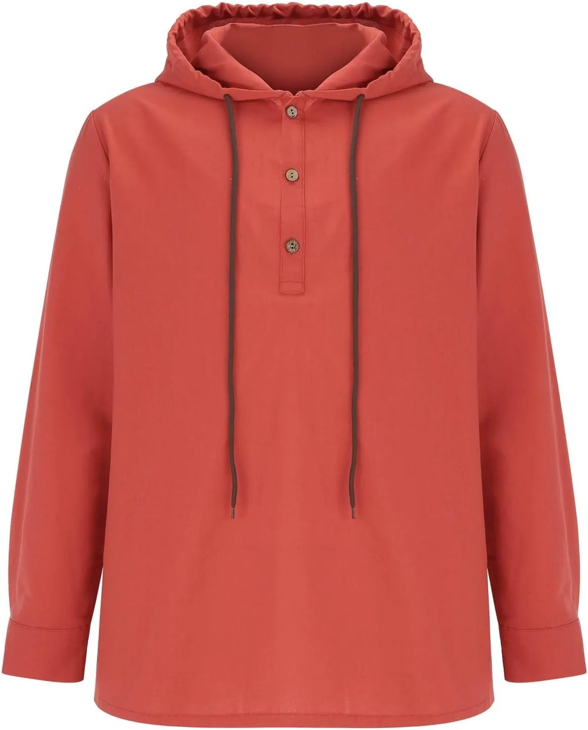 Mens Cotton Linen Henley Shirts with Hood Casual V Neck Drawstring Long Sleeve Hooded Sweatshirt Summer Button Shirt