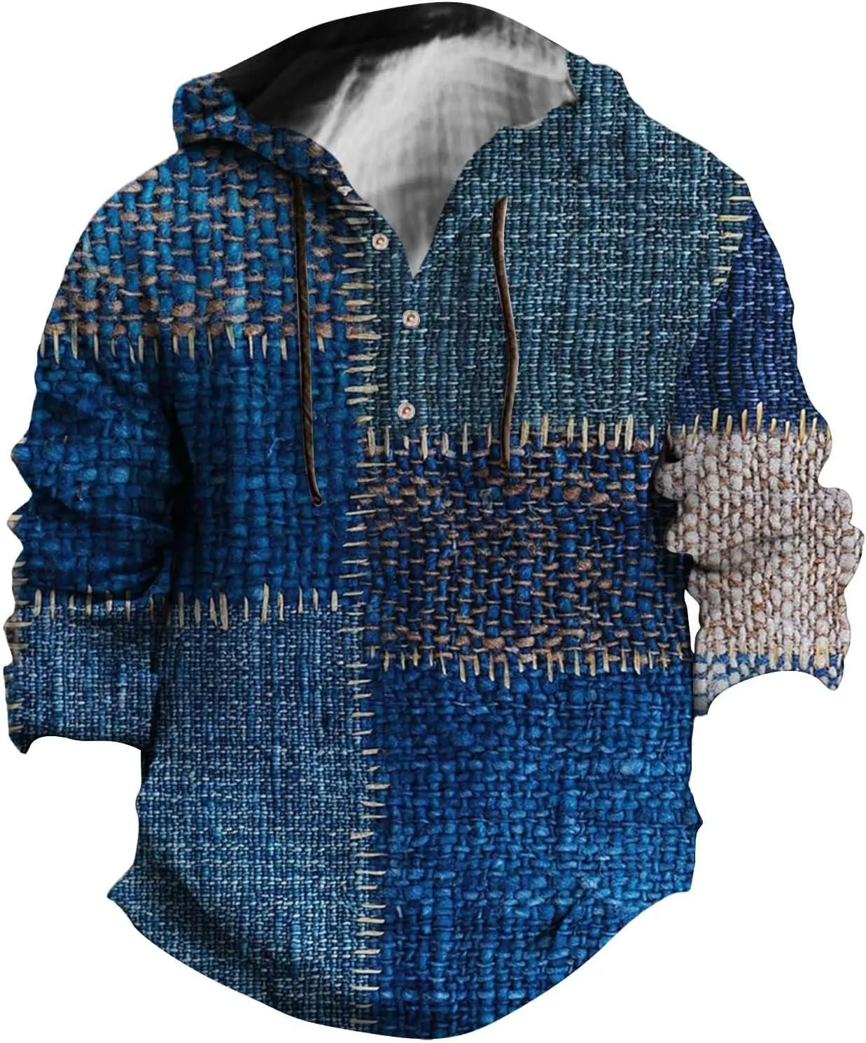 Men's Cotton Linen Sweatshirts with Hood Casual Half Button V Neck Long Sleeve Hooded Shirt Tops Hippie Pullover