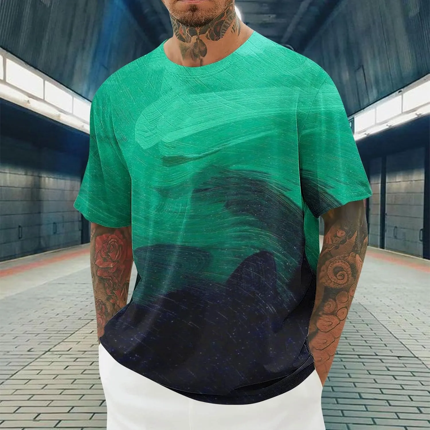 Mens Cotton T-Shirt Crew Neck Short Sleeve Tee Shirts Hipster Hip Hop Streetwear Casual Tops Gym Muscle Shirts