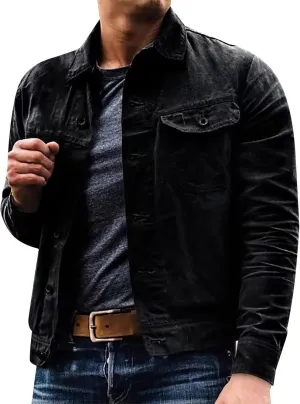 Mens Denim Jacket Casual Button Down Long Sleeve Jean Trucker Jackets Lightweight Windbreaker Fall Winter Coats