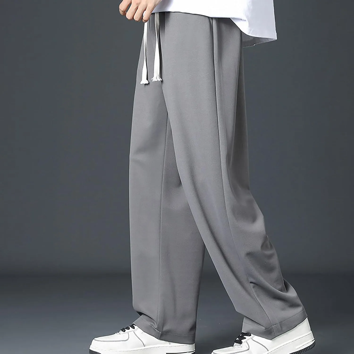 Mens Drawstring Sweatpants Straight Leg Pants Elastic Waist Jogging Pants with Pockets Casual Loose Fit Gym Trousers