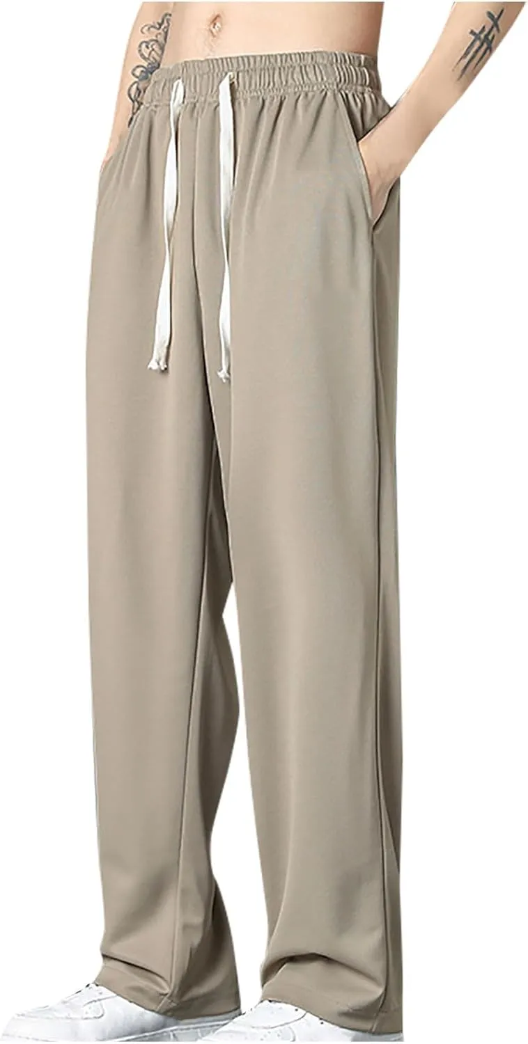 Mens Drawstring Sweatpants Straight Leg Pants Elastic Waist Jogging Pants with Pockets Casual Loose Fit Gym Trousers