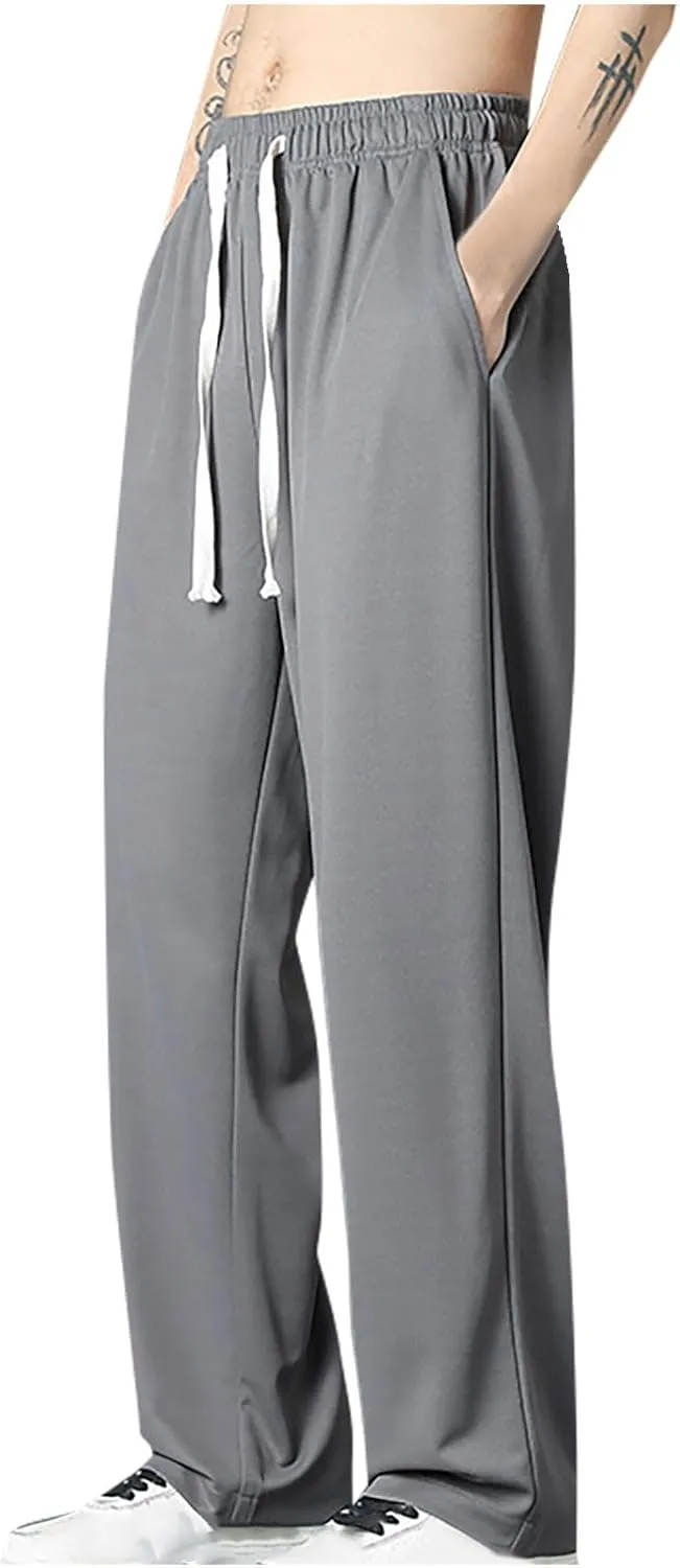 Mens Drawstring Sweatpants Straight Leg Pants Elastic Waist Jogging Pants with Pockets Casual Loose Fit Gym Trousers