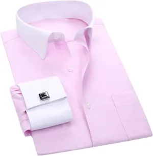 Mens French Dress Shirt Cufflinks Long Sleeve Casual Buttons Shirts Regular Fit Clothes