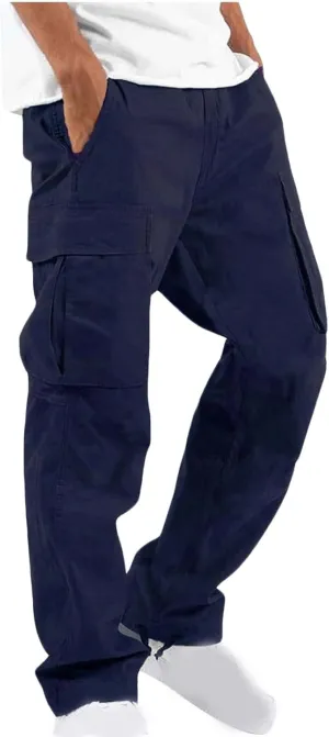 Mens Pants Casual Cotton Multi Pockets Solid Plush Thickened Cargo Pants Performance Utility Trousers Sweatpants