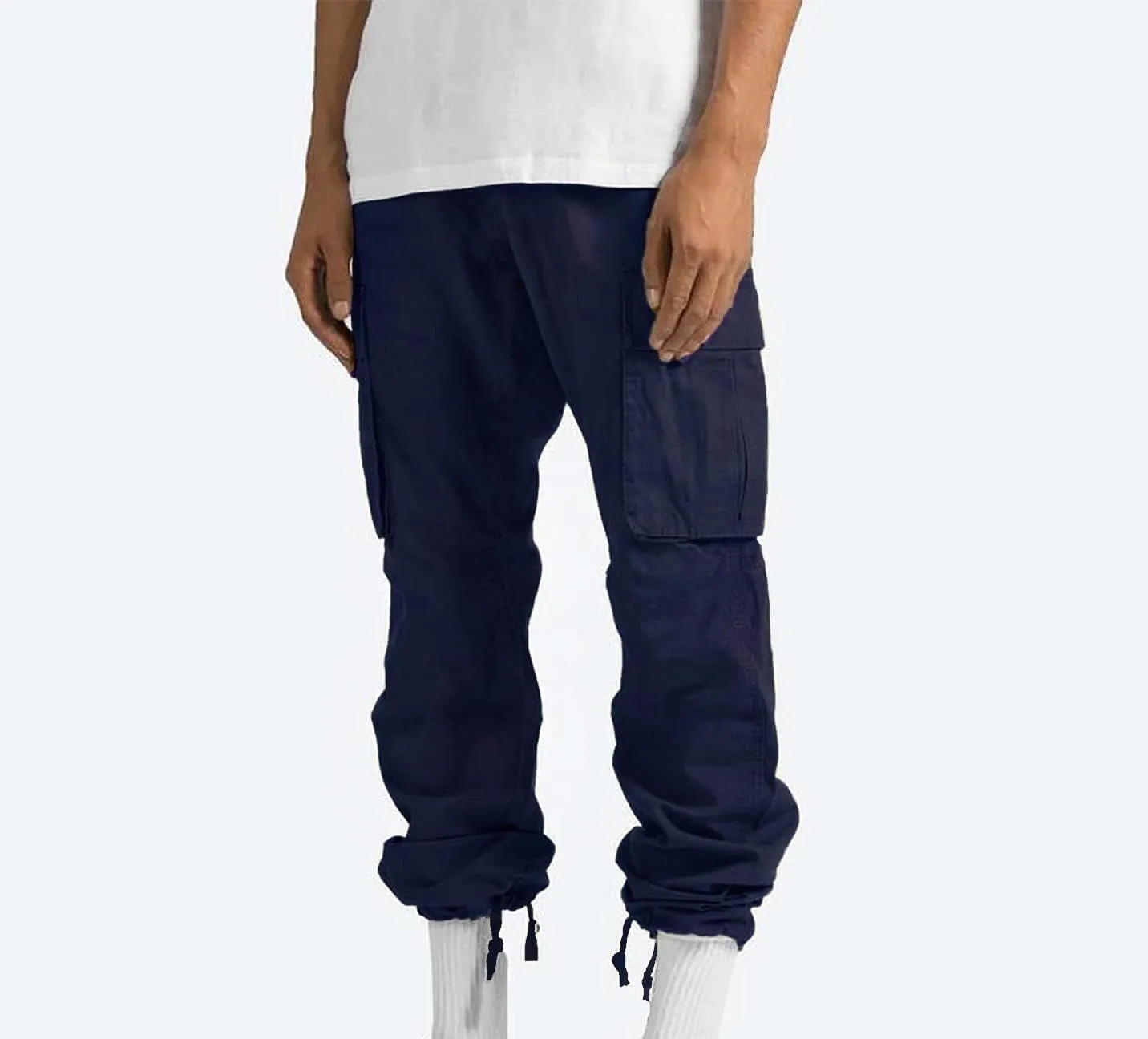 Mens Pants Casual Cotton Multi Pockets Solid Plush Thickened Cargo Pants Performance Utility Trousers Sweatpants