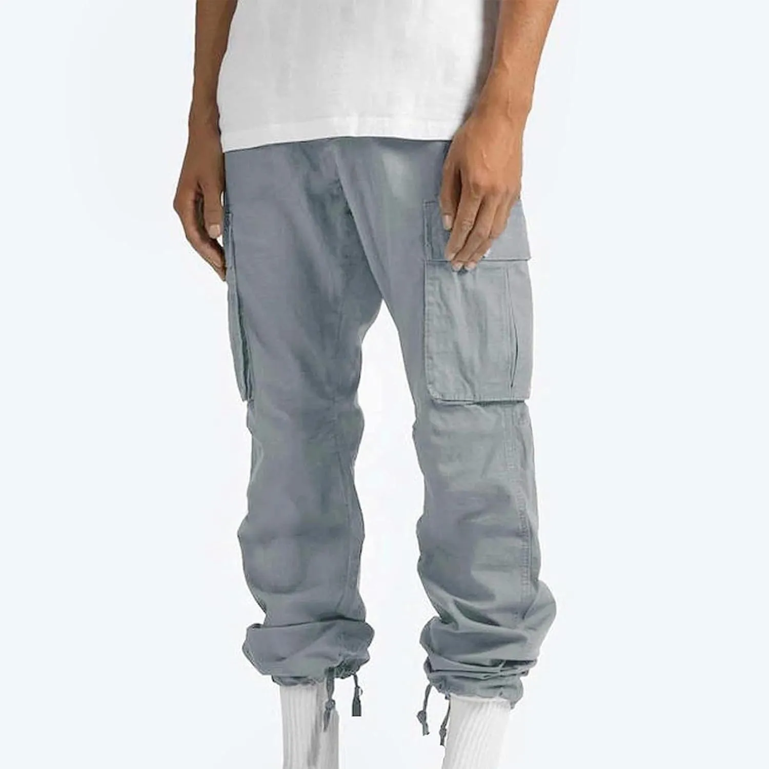 Mens Pants Casual Cotton Multi Pockets Solid Plush Thickened Cargo Pants Performance Utility Trousers Sweatpants