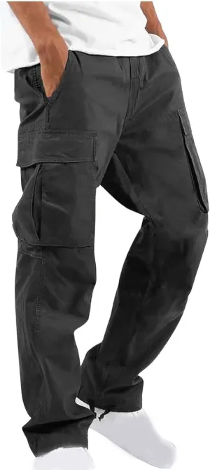 Mens Pants Casual Cotton Multi Pockets Solid Plush Thickened Cargo Pants Performance Utility Trousers Sweatpants