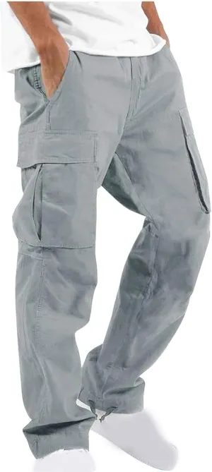Mens Pants Casual Cotton Multi Pockets Solid Plush Thickened Cargo Pants Performance Utility Trousers Sweatpants