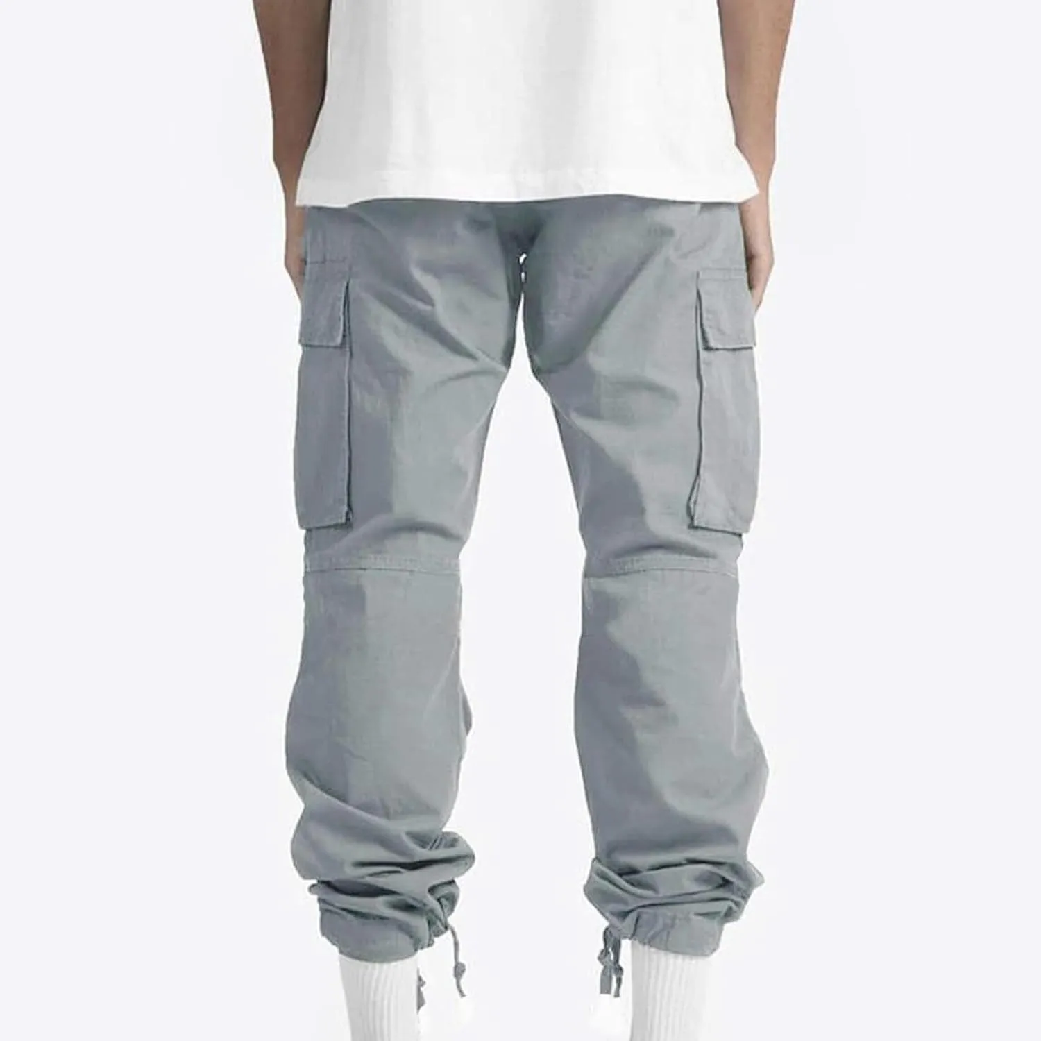 Mens Pants Casual Cotton Multi Pockets Solid Plush Thickened Cargo Pants Performance Utility Trousers Sweatpants