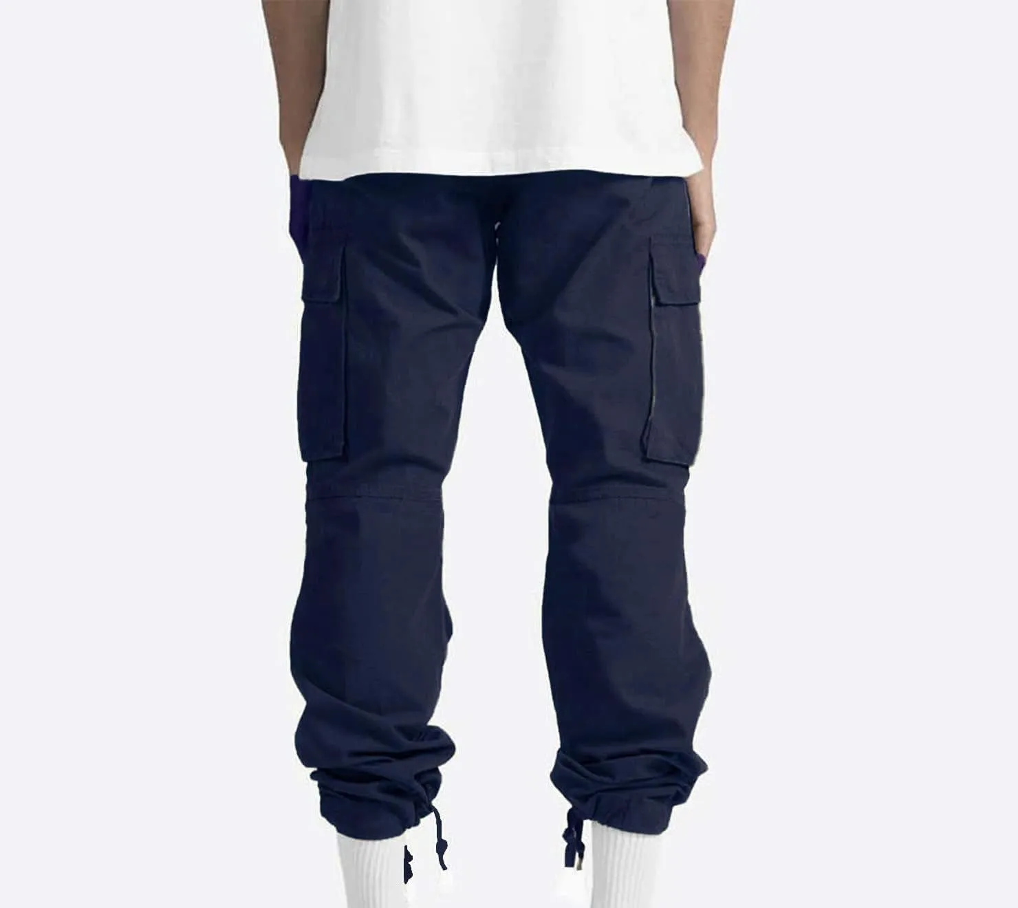 Mens Pants Casual Cotton Multi Pockets Solid Plush Thickened Cargo Pants Performance Utility Trousers Sweatpants