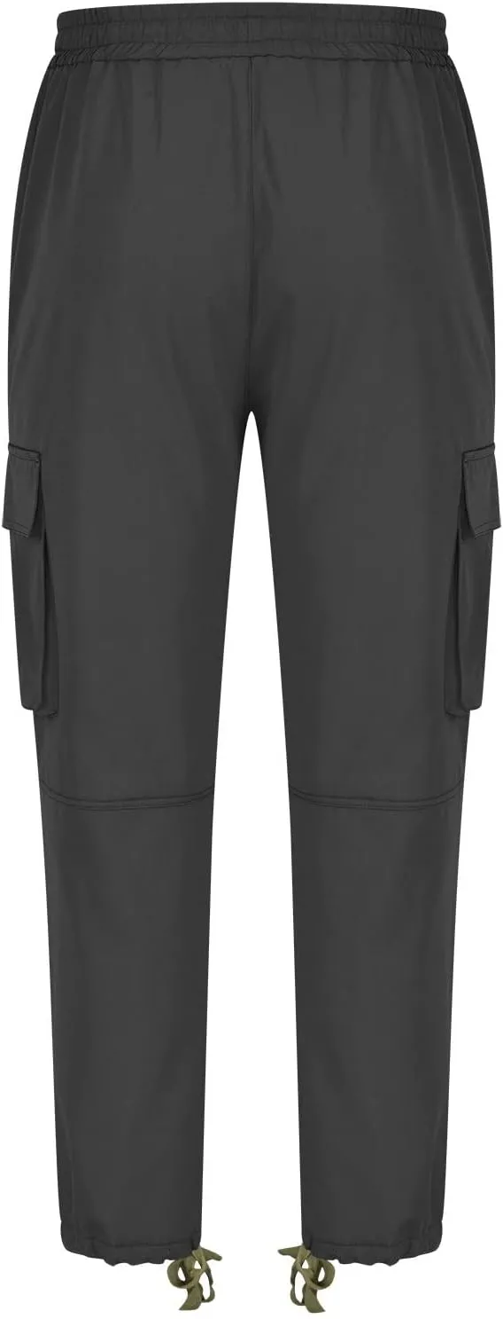 Mens Pants Casual Cotton Multi Pockets Solid Plush Thickened Cargo Pants Performance Utility Trousers Sweatpants