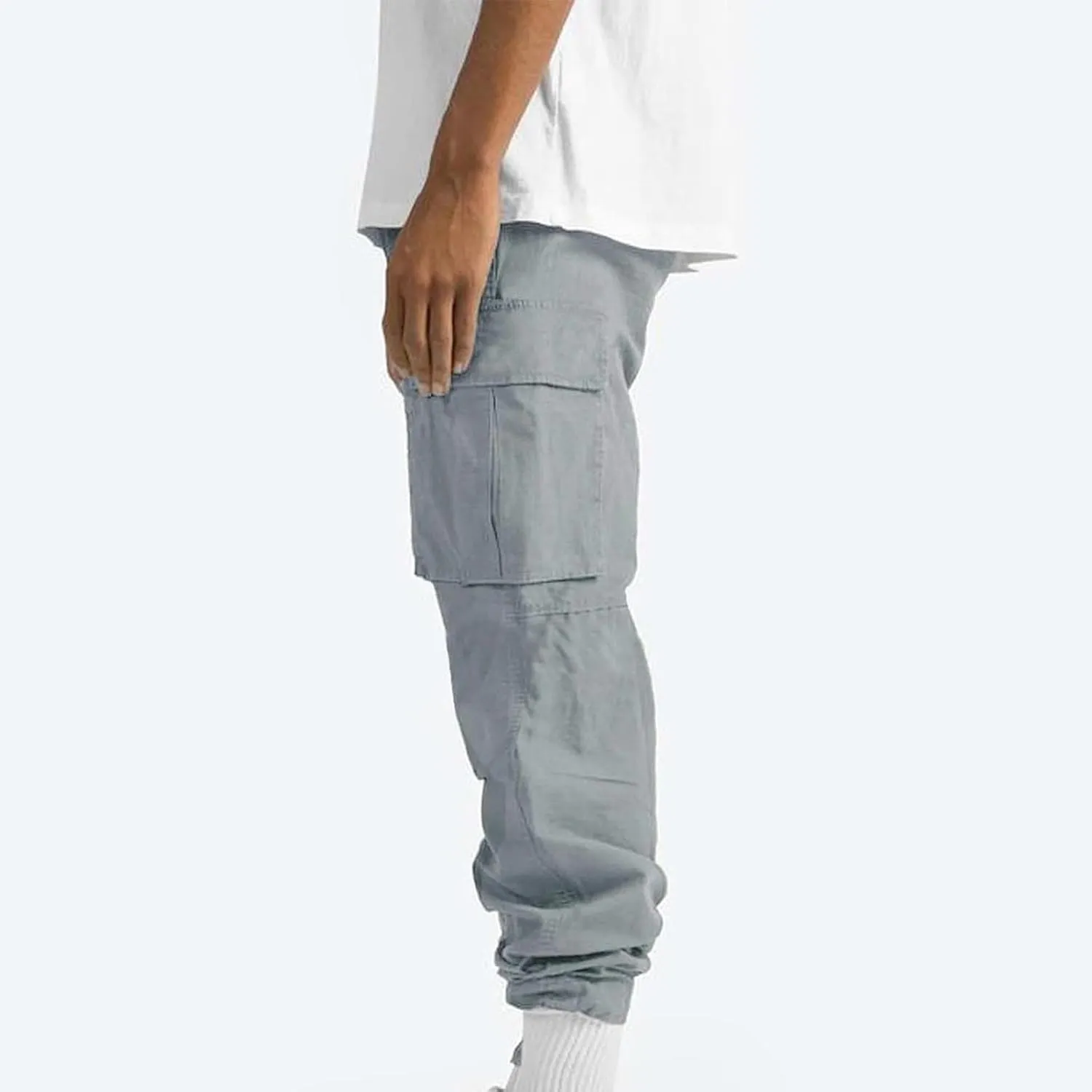 Mens Pants Casual Cotton Multi Pockets Solid Plush Thickened Cargo Pants Performance Utility Trousers Sweatpants