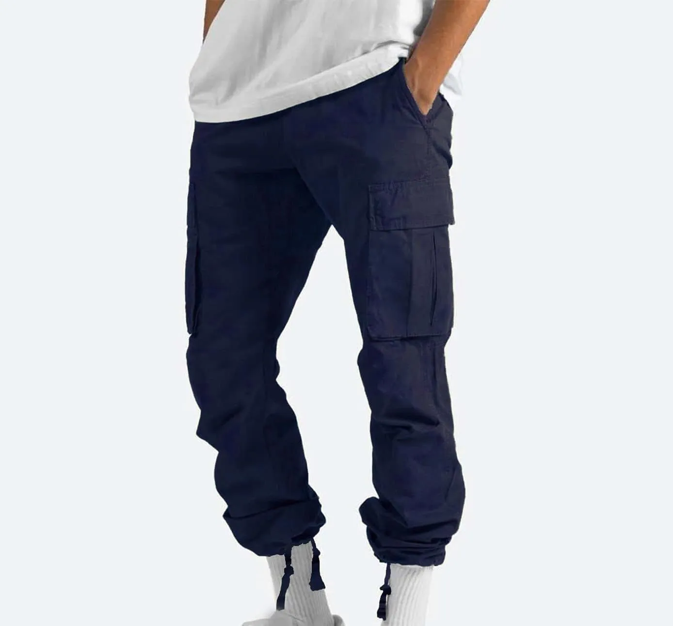 Mens Pants Casual Cotton Multi Pockets Solid Plush Thickened Cargo Pants Performance Utility Trousers Sweatpants