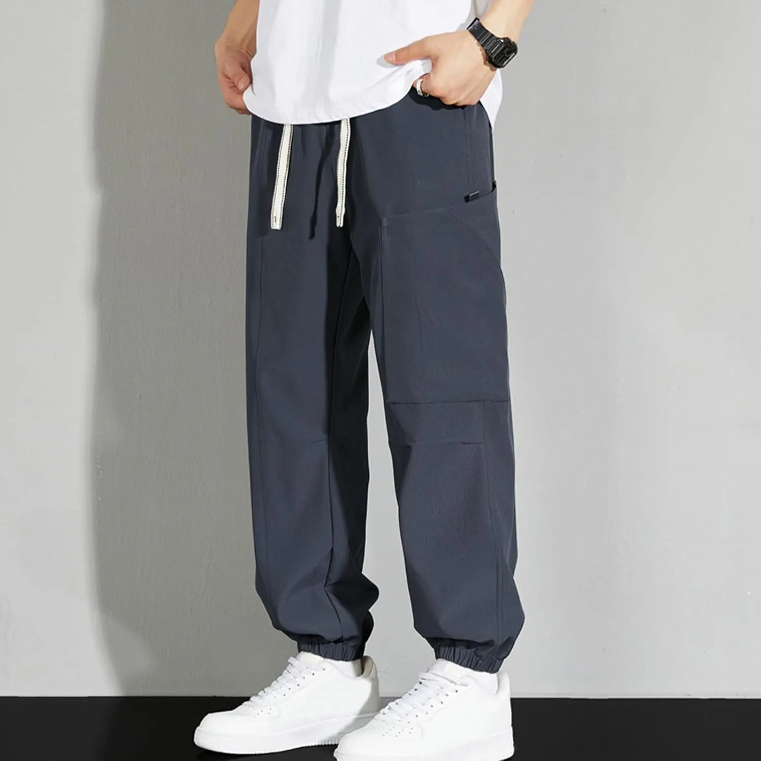 Mens Plus Size Pants Casual Sweatpants Drawstring Tracksuit Bottoms Loose Pant Multi Pockets Trousers Daily Pants M-8XL