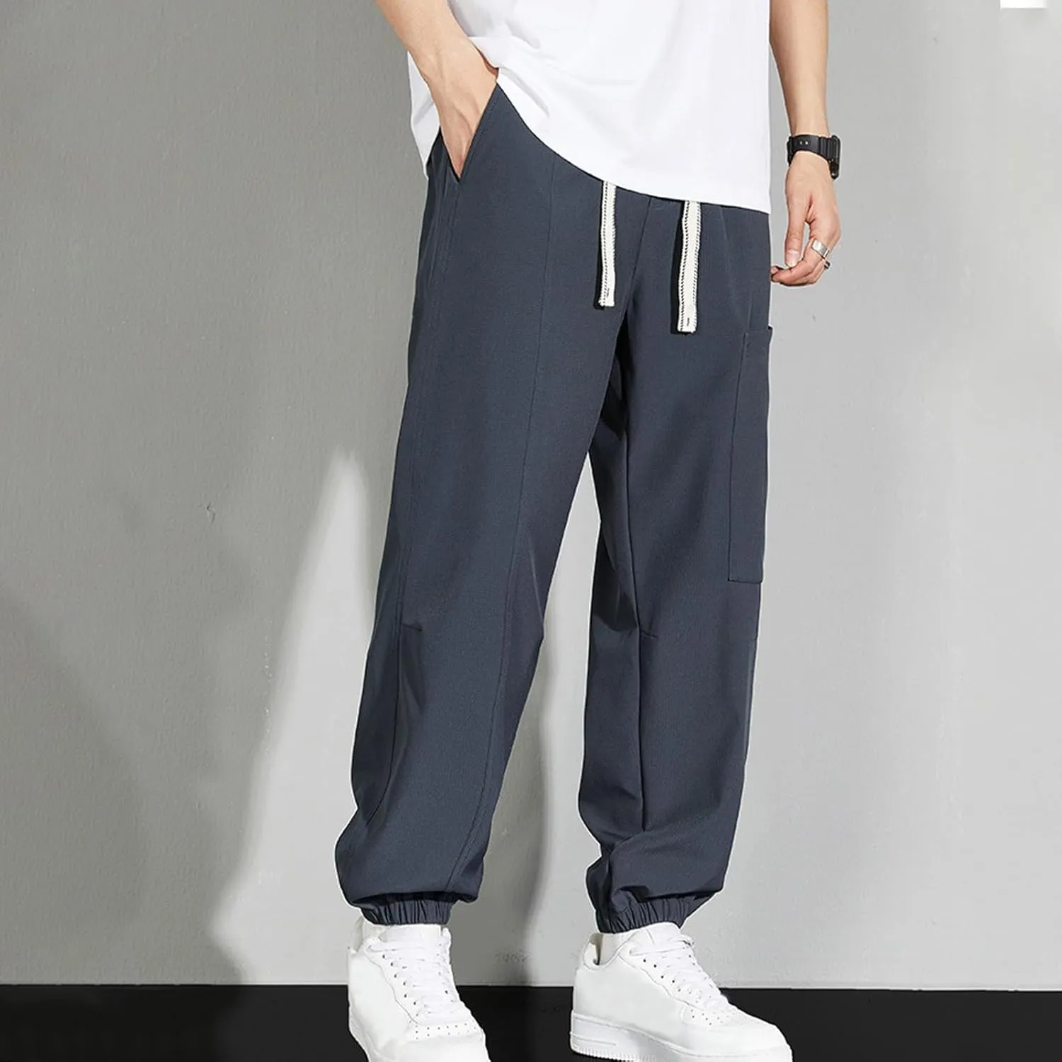 Mens Plus Size Pants Casual Sweatpants Drawstring Tracksuit Bottoms Loose Pant Multi Pockets Trousers Daily Pants M-8XL