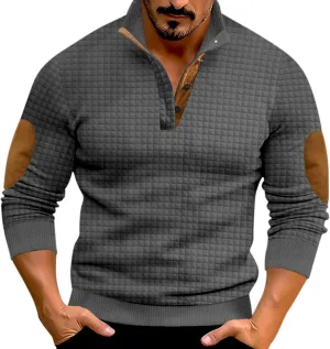 Men's Quarter Button Pullover Long Sleeve Casual Polo Sweatshirt Slim Fit V Neck Sweatshirt Sweaters Basic Tees Tops