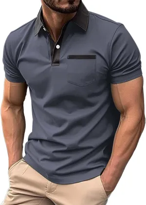 Men's Shirts Casual Stylish Button Down Short Sleeve Polo Shirts Patchwork Summer Shirts Loose Athletic Pullover Tees