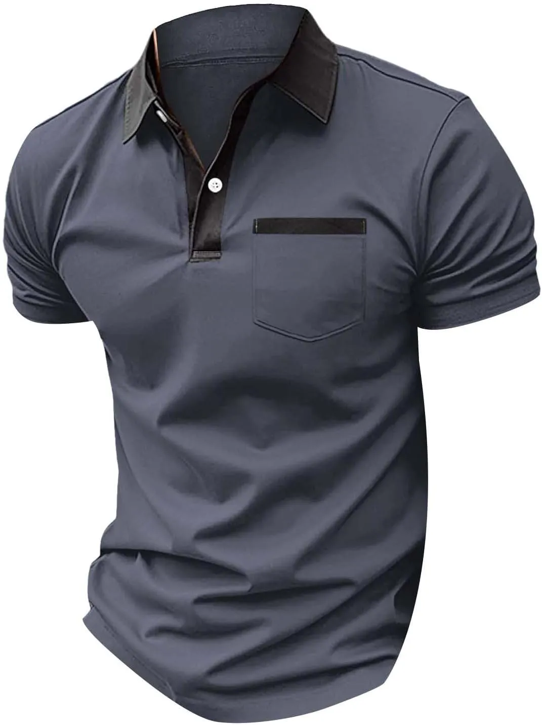 Men's Shirts Casual Stylish Button Down Short Sleeve Polo Shirts Patchwork Summer Shirts Loose Athletic Pullover Tees