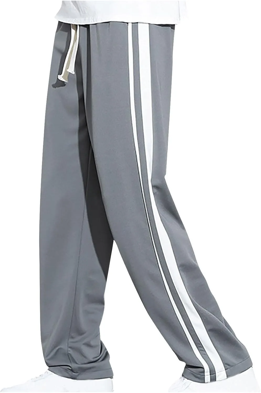 Mens Stripe Sweatpants Straight Leg Pants Drawstring Trousers Jogger Tracksuit Bottoms Elastic Waist Pant Loose Trouser