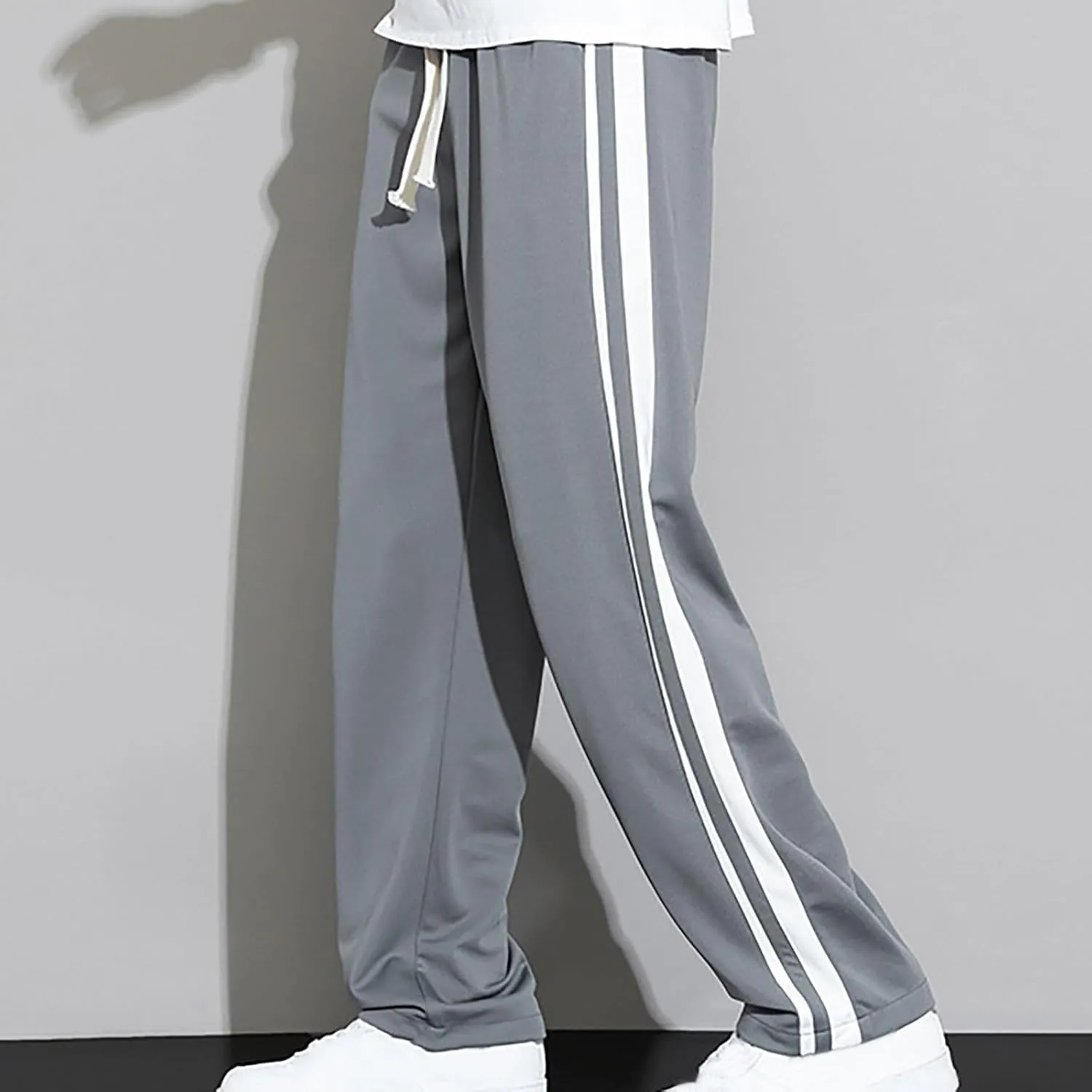 Mens Stripe Sweatpants Straight Leg Pants Drawstring Trousers Jogger Tracksuit Bottoms Elastic Waist Pant Loose Trouser