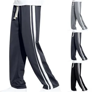 Mens Stripe Sweatpants Straight Leg Pants Drawstring Trousers Jogger Tracksuit Bottoms Elastic Waist Pant Loose Trouser