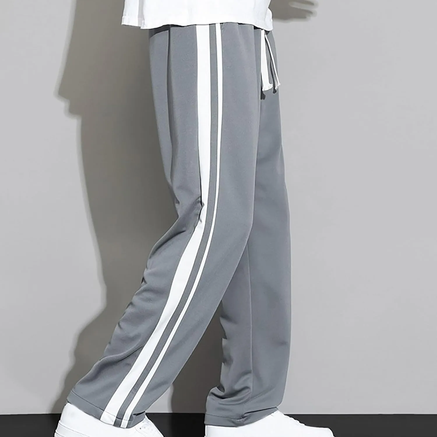 Mens Stripe Sweatpants Straight Leg Pants Drawstring Trousers Jogger Tracksuit Bottoms Elastic Waist Pant Loose Trouser