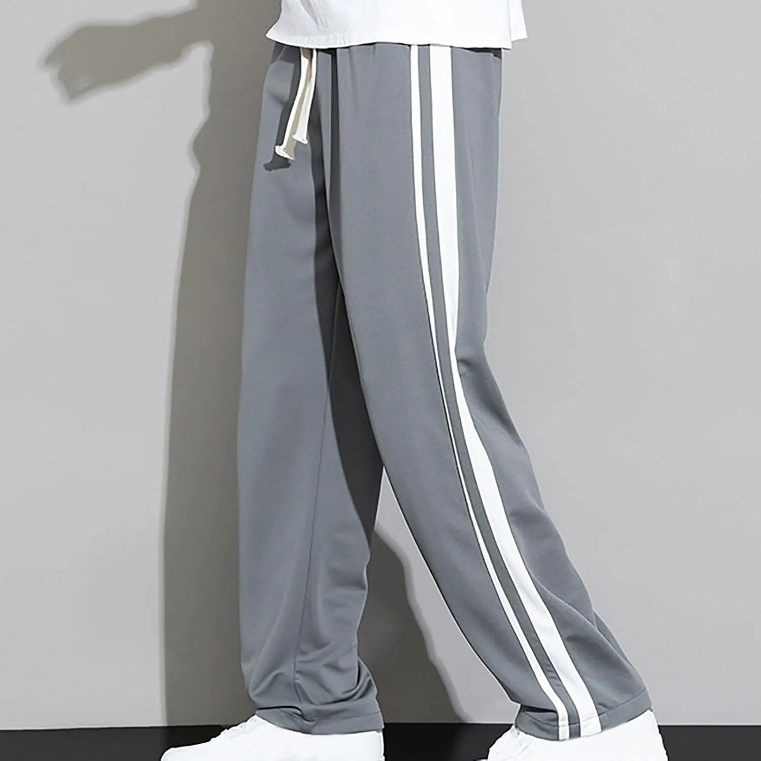 Mens Stripe Sweatpants Straight Leg Pants Drawstring Trousers Jogger Tracksuit Bottoms Elastic Waist Pant Loose Trouser