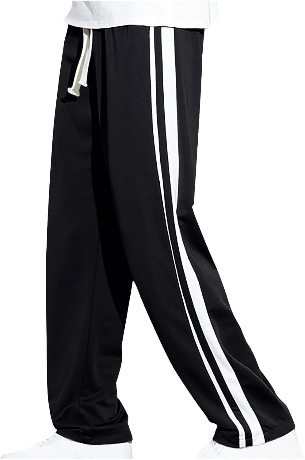 Mens Stripe Sweatpants Straight Leg Pants Drawstring Trousers Jogger Tracksuit Bottoms Elastic Waist Pant Loose Trouser