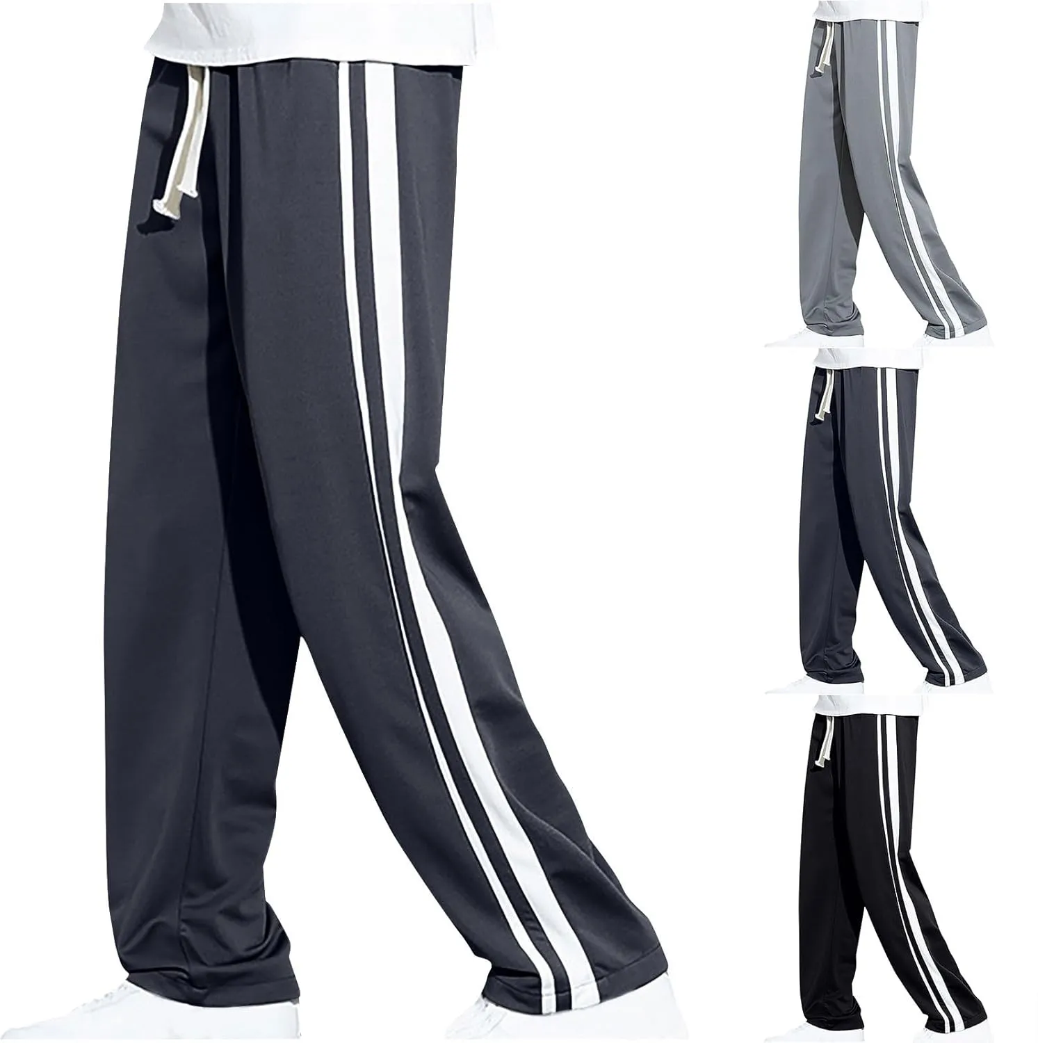 Mens Stripe Sweatpants Straight Leg Pants Drawstring Trousers Jogger Tracksuit Bottoms Elastic Waist Pant Loose Trouser