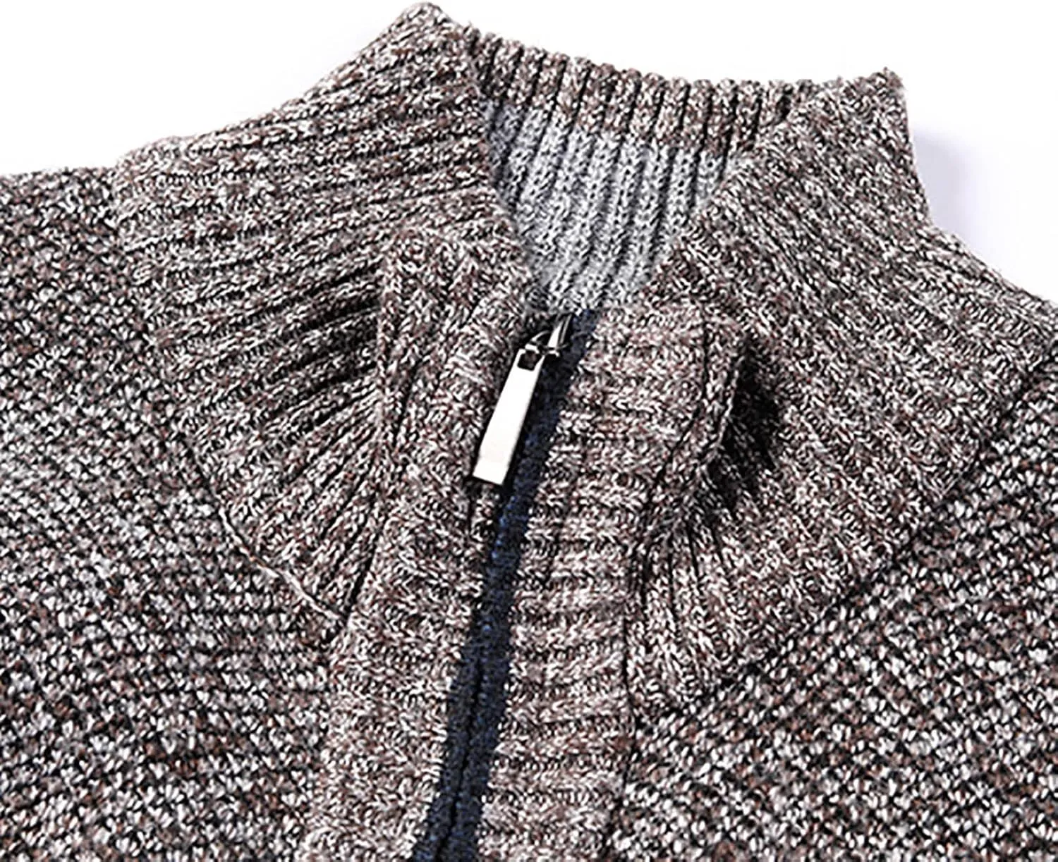 Mens Sweater Cardigan Zip Up Cable Knit Stand Collar Sweater Coat Regular Fit Fleece Lined Winter Warm Knitwear