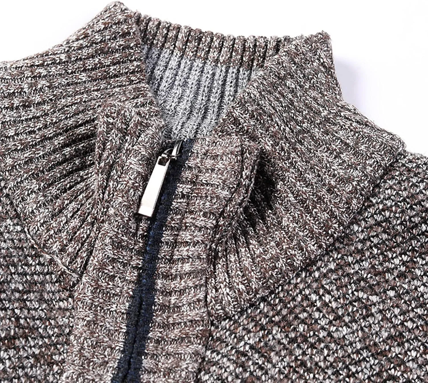 Mens Sweater Cardigan Zip Up Cable Knit Stand Collar Sweater Coat Regular Fit Fleece Lined Winter Warm Knitwear