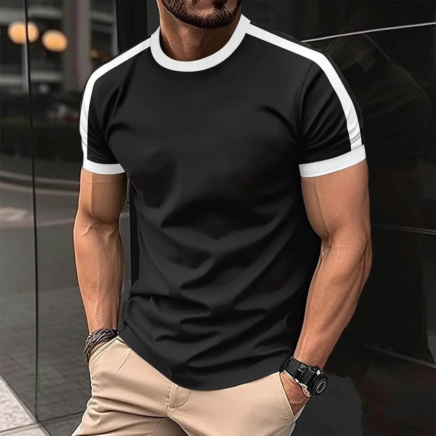 Men's T-Shirts Short Sleeve Crewneck Casual Sport Tee Trendy Colorblock Baseball Shirt Workout Muscle Top Big & Tall
