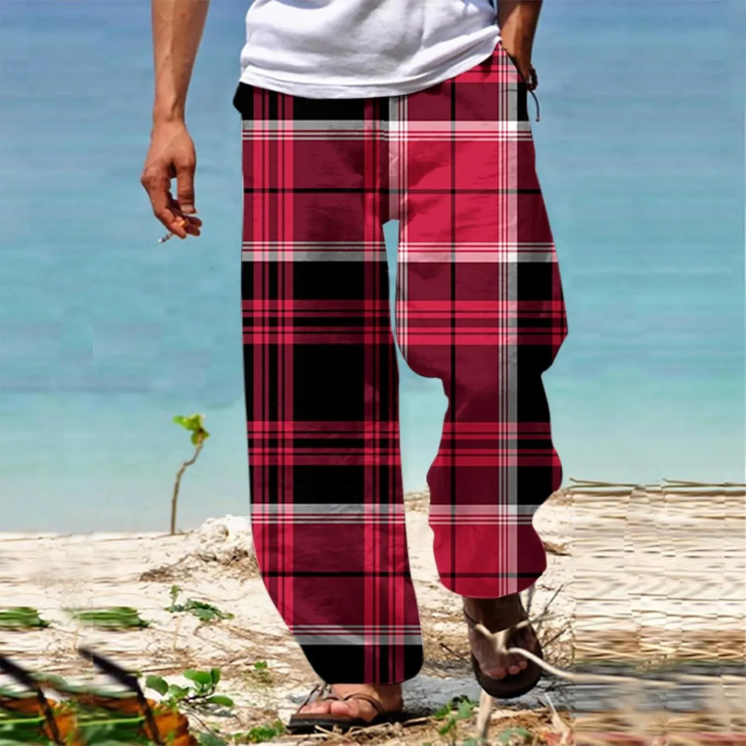 Men's Trousers Summer Pants Beach Pants Drawstring Elastic Waist Comfort Casual Holiday Streetwear Chinos Pants