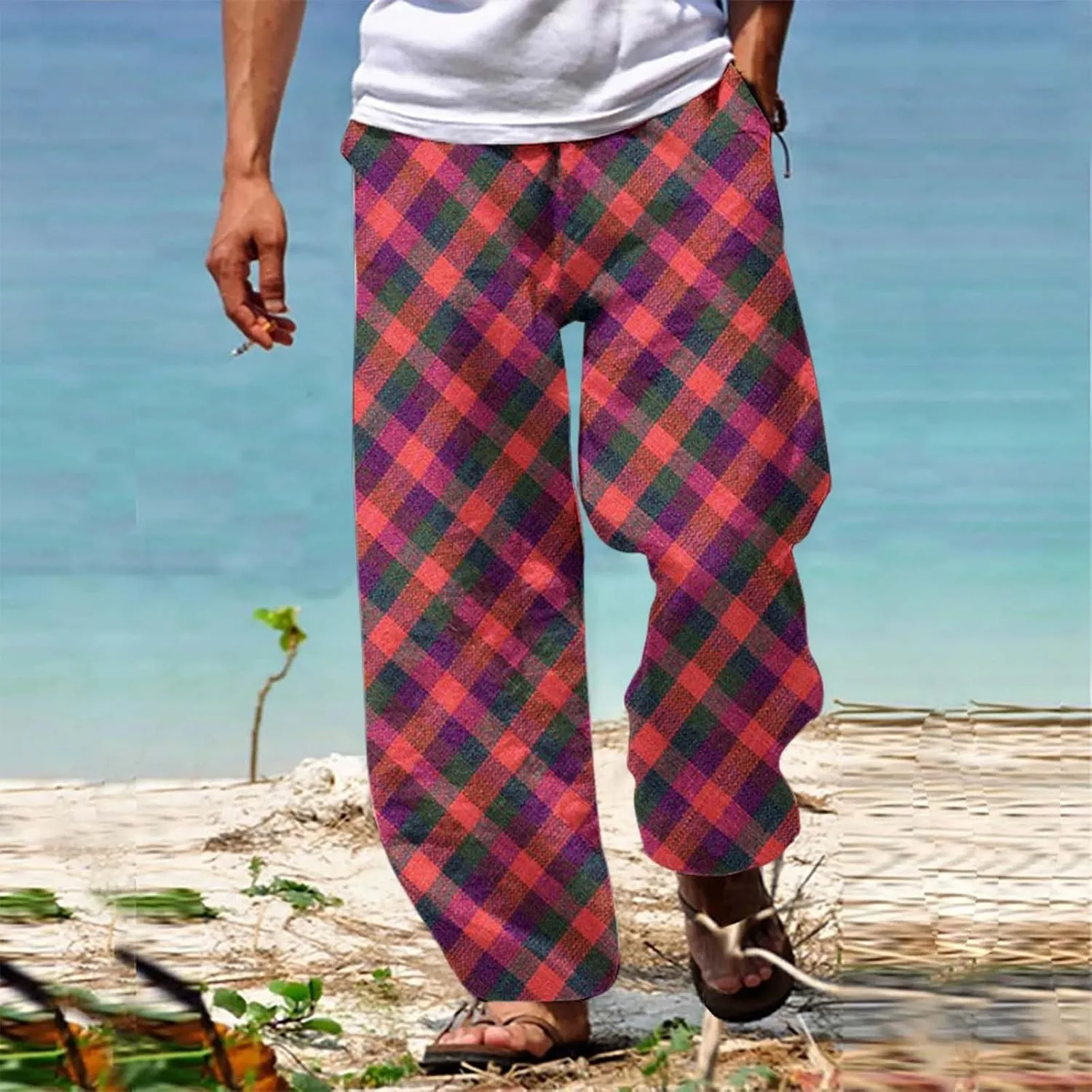 Men's Trousers Summer Pants Beach Pants Drawstring Elastic Waist Comfort Casual Holiday Streetwear Chinos Pants