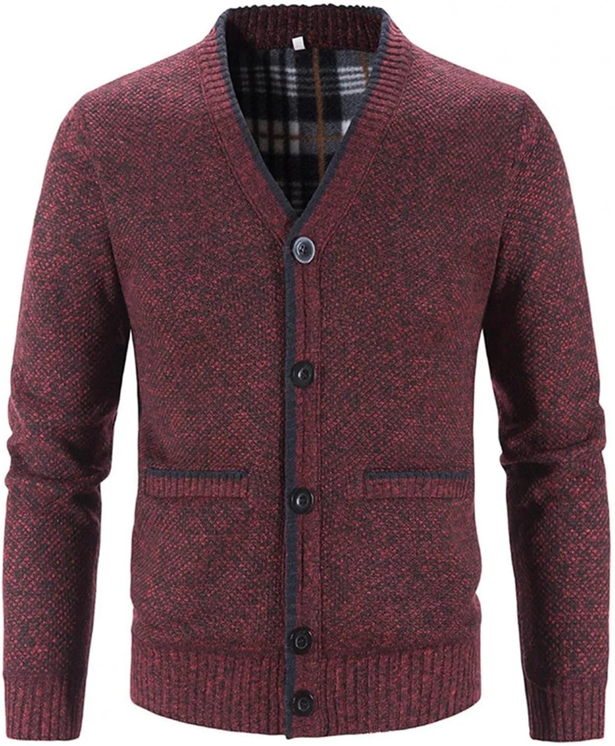 Men's V Neck Cardigan Sweaters Slim Fit Button Up Knitwear Fleece Long Sleeve Ribbed Sweater Jacket