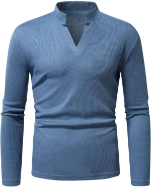 Mens V Neck Sweaters Stand Collar Pullover Long Sleeve Slim Fit Sweater Ribbed Knit Pullover Sweater Casual Warm Tops