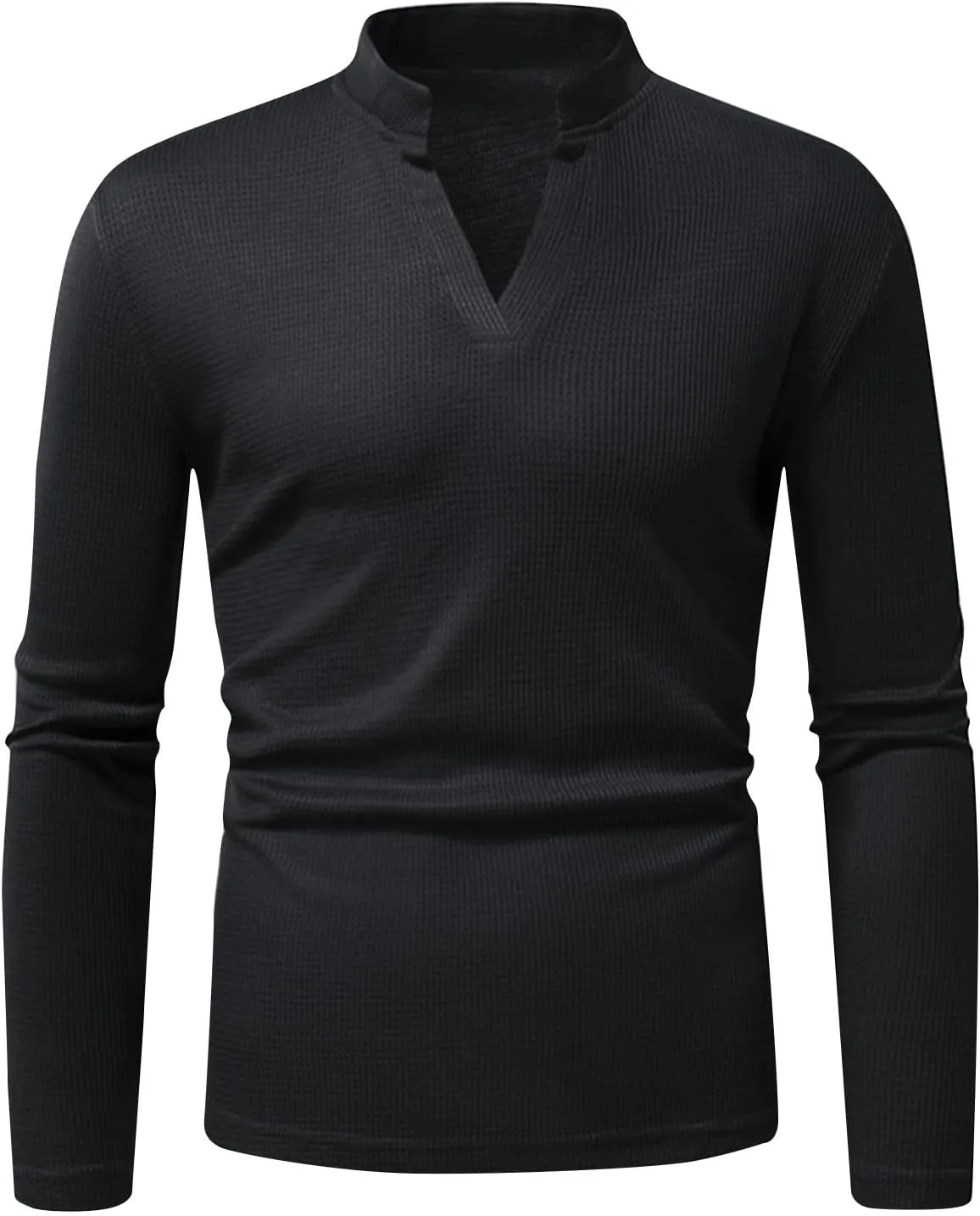 Mens V Neck Sweaters Stand Collar Pullover Long Sleeve Slim Fit Sweater Ribbed Knit Pullover Sweater Casual Warm Tops